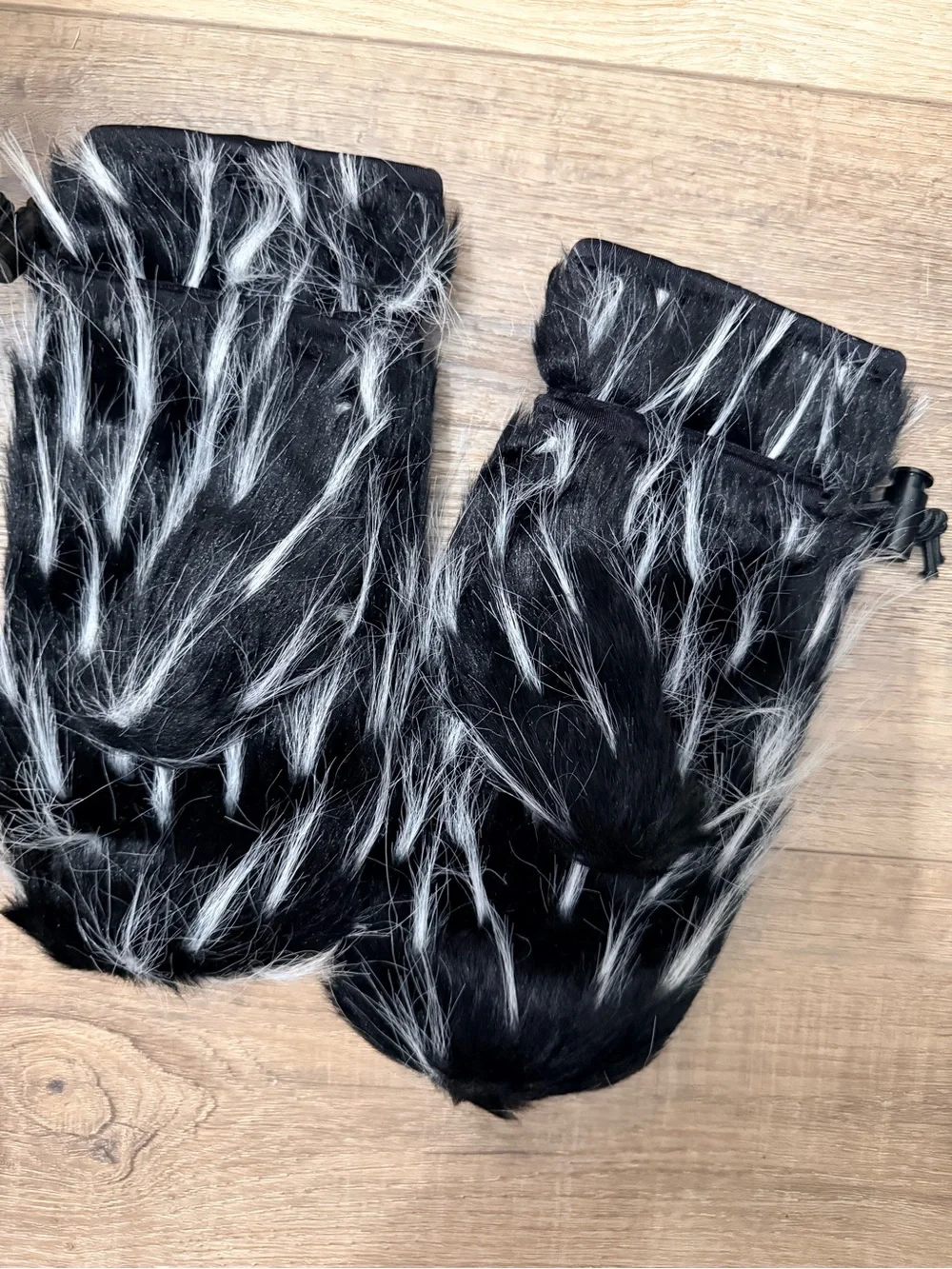 Super Cool & Funky Kennth Cole Black Faux Fur Hand Mittens with White Accents